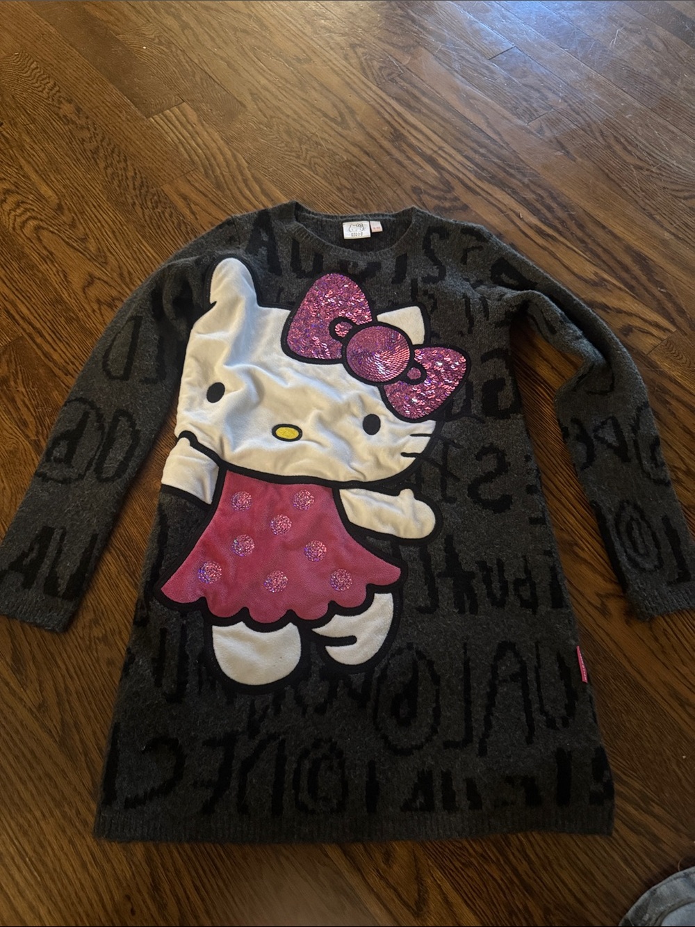 Hello Kitty Charcoal Grey Knit Dress with Pink Accents size 8-10